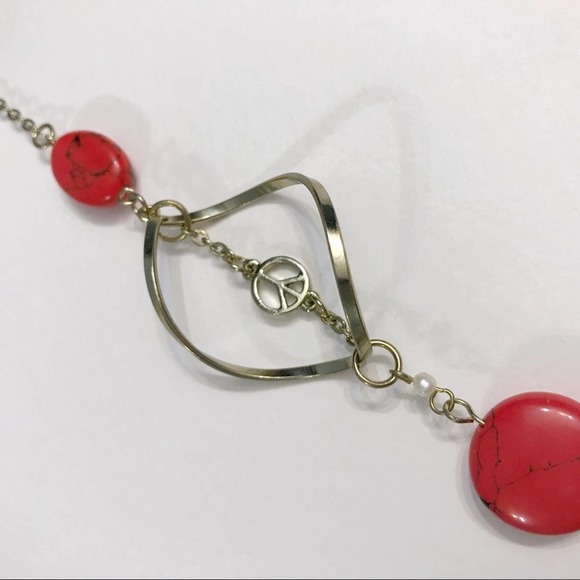 🧁LAST CHANCE Red/Orange Peace Necklace & Earrings - Picture 8 of 9